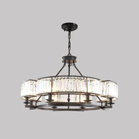 Beveled Crystal Circle Chandelier Lamp Classic Living Room LED Ceiling Light - Rebooters