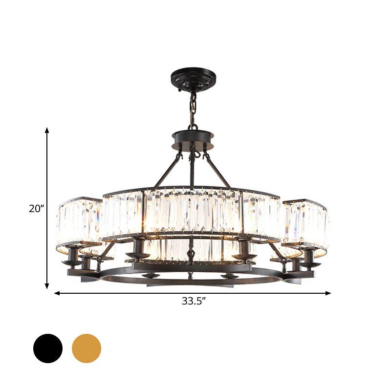 Beveled Crystal Circle Chandelier Lamp Classic Living Room LED Ceiling Light - Rebooters