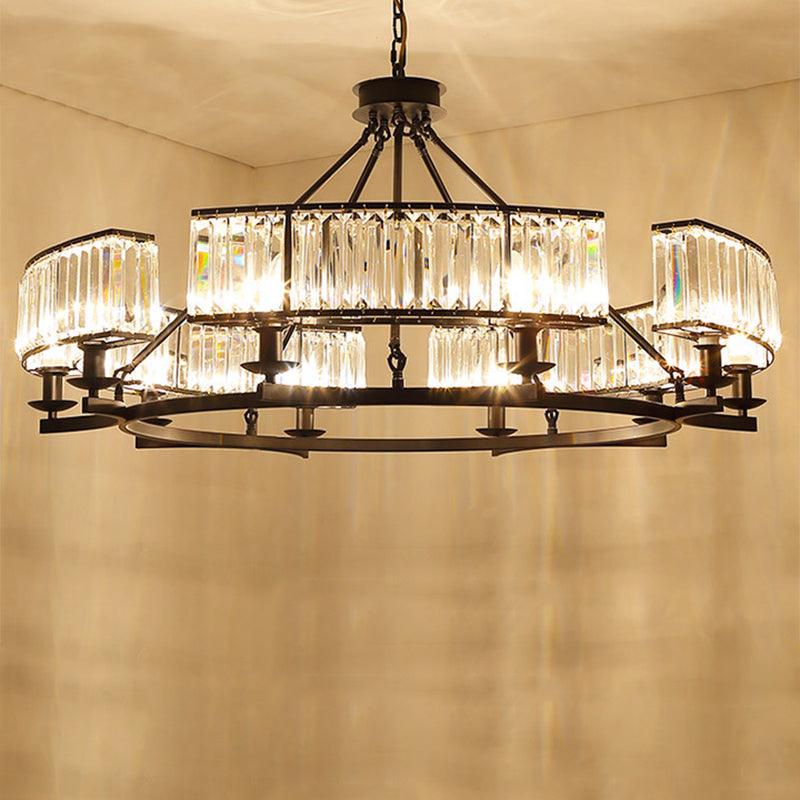 Beveled Crystal Circle Chandelier Lamp Classic Living Room LED Ceiling Light - Rebooters