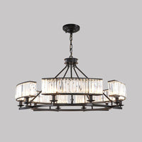 Beveled Crystal Circle Chandelier Lamp Classic Living Room LED Ceiling Light - Rebooters