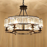 Beveled Crystal Circle Chandelier Lamp Classic Living Room LED Ceiling Light - Rebooters