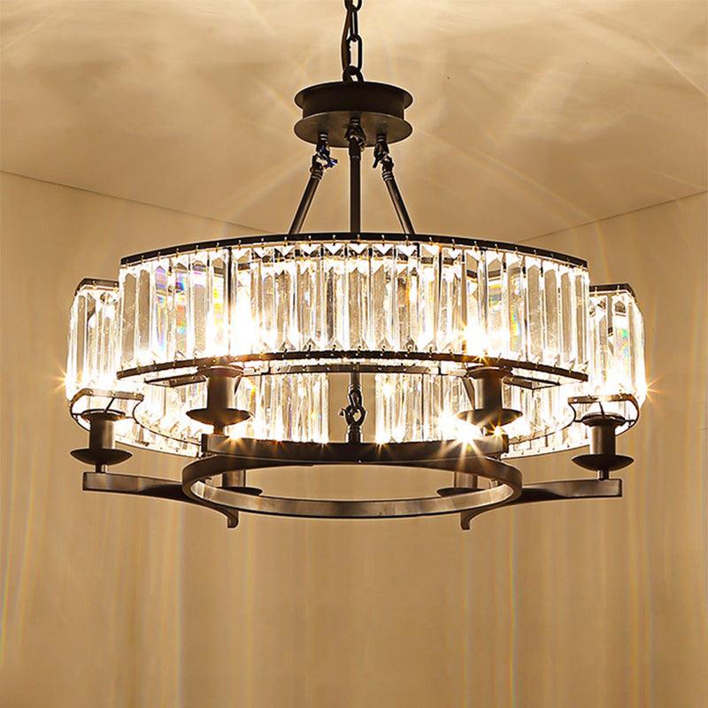 Beveled Crystal Circle Chandelier Lamp Classic Living Room LED Ceiling Light - Rebooters