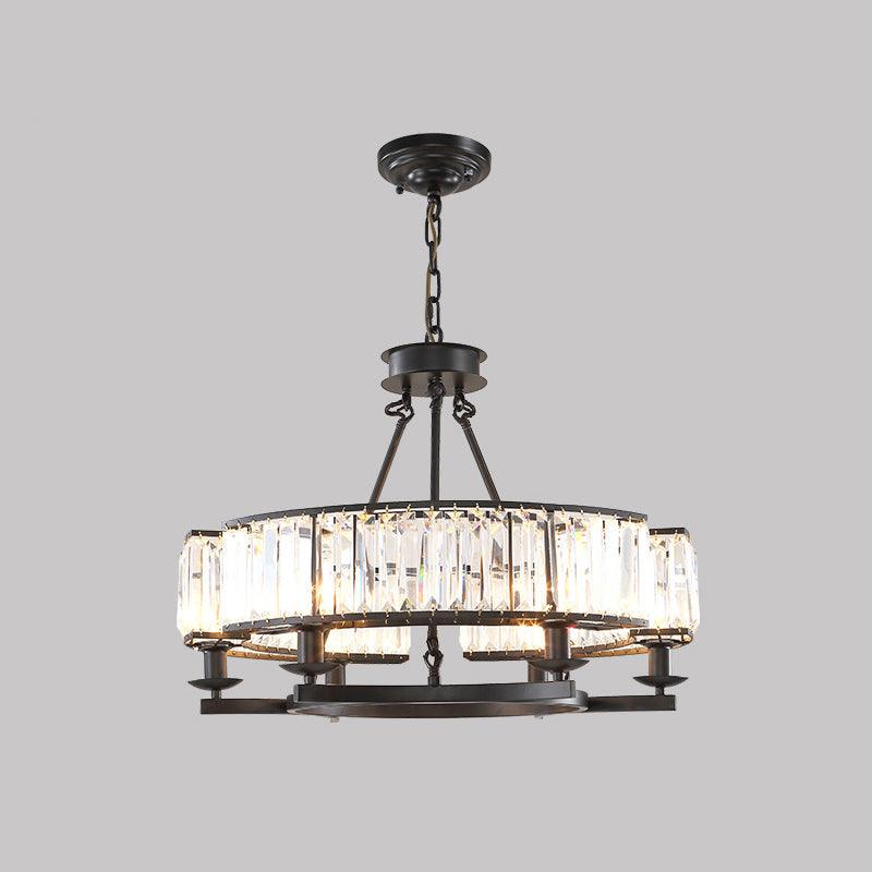 Beveled Crystal Circle Chandelier Lamp Classic Living Room LED Ceiling Light - Rebooters