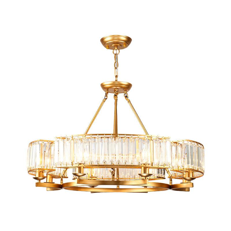 Beveled Crystal Circle Chandelier Lamp Classic Living Room LED Ceiling Light - Rebooters