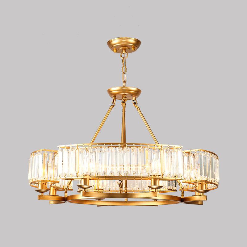 Beveled Crystal Circle Chandelier Lamp Classic Living Room LED Ceiling Light - Rebooters