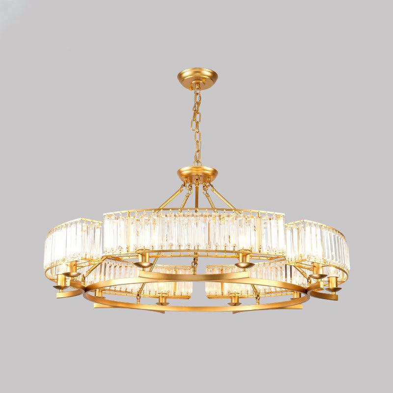 Beveled Crystal Circle Chandelier Lamp Classic Living Room LED Ceiling Light - Rebooters
