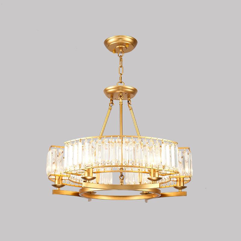 Beveled Crystal Circle Chandelier Lamp Classic Living Room LED Ceiling Light - Rebooters