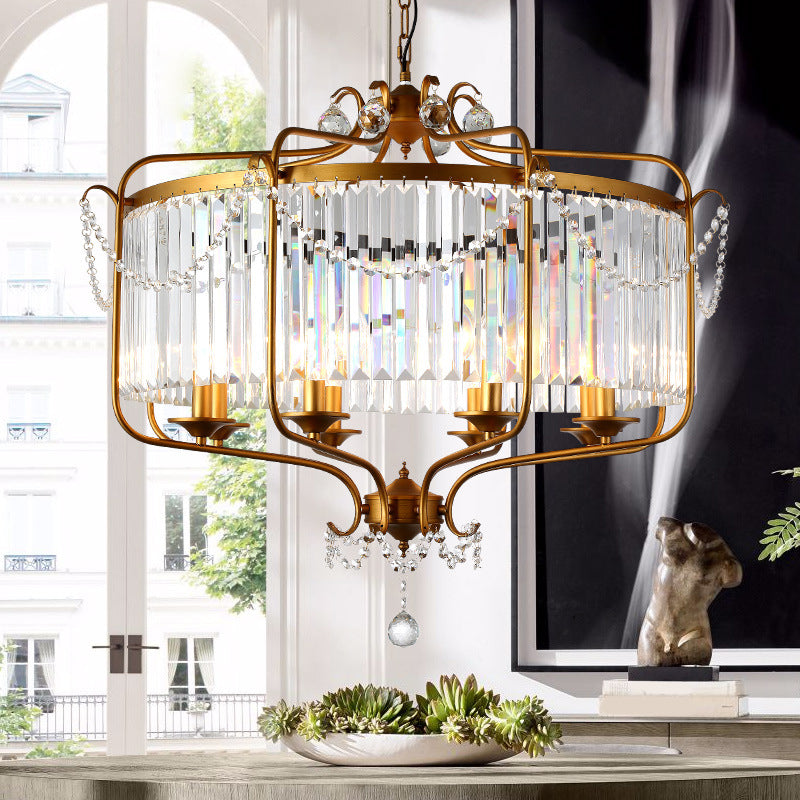 Faceted Crystal Chandelier Lamp Round Pendant Light Kit - Rebooters