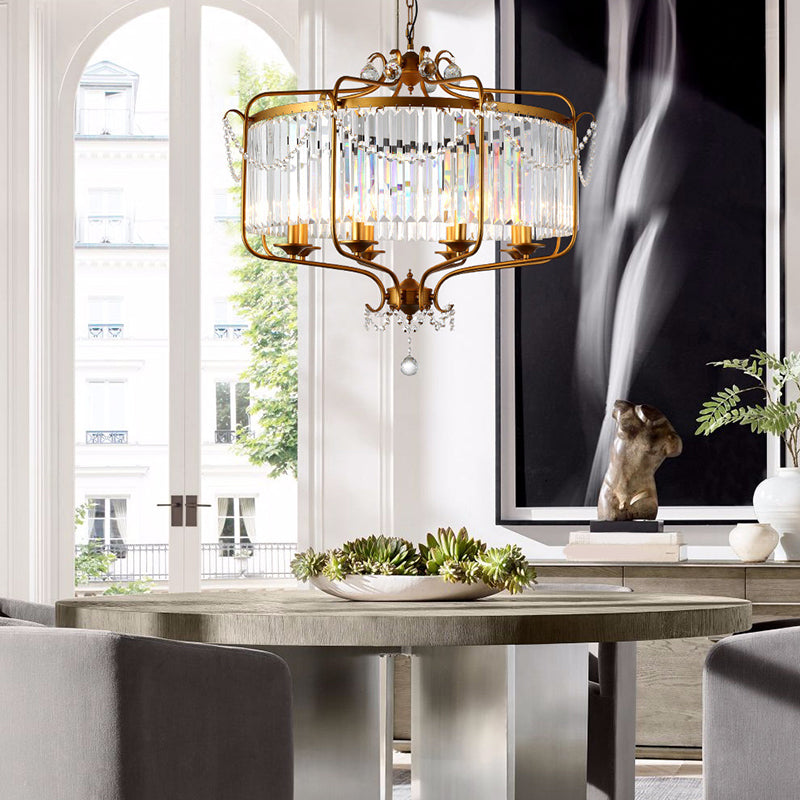 Faceted Crystal Chandelier Lamp Round Pendant Light Kit - Rebooters