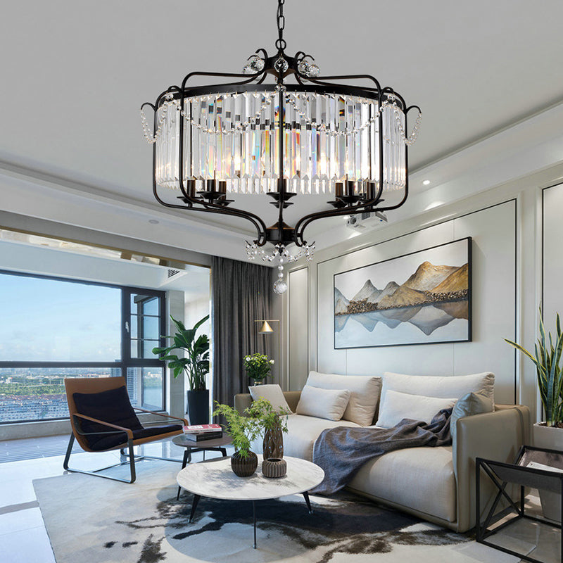 Faceted Crystal Chandelier Lamp Round Pendant Light Kit - Rebooters