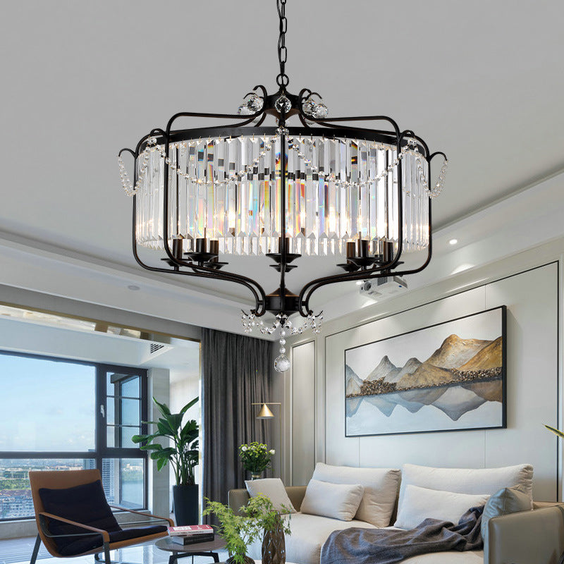Faceted Crystal Chandelier Lamp Round Pendant Light Kit - Rebooters