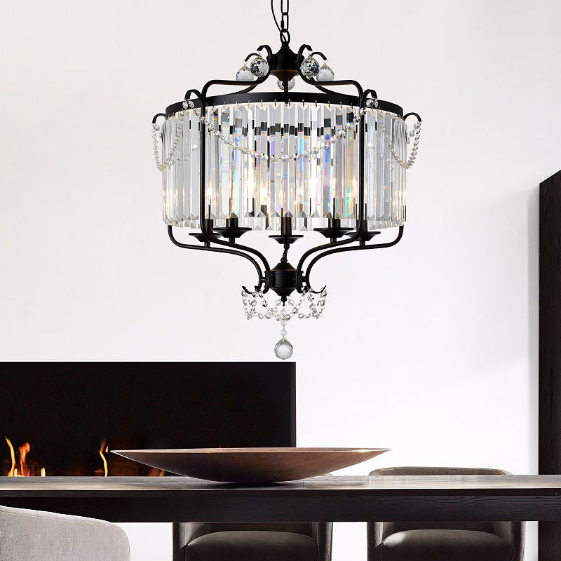 Faceted Crystal Chandelier Lamp Round Pendant Light Kit - Rebooters