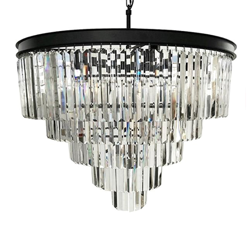 12 Heads Tiered Round Pendulum Light Country Black Finish Crystal Chandelier - Rebooters