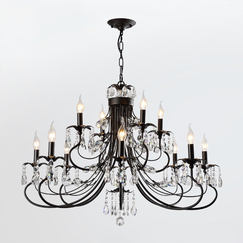 Black Curving Chandelier Lamp Crystal Pendant Lighting - Rebooters