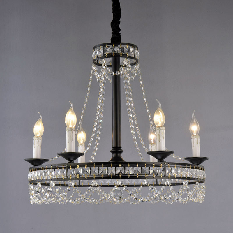 Candle Living Room Chandelier Light Country Crystal Strand Black Pendant Lamp - Rebooters