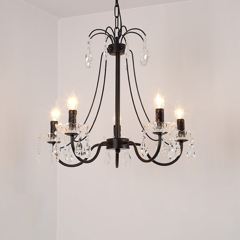 Black Chandelier Lighting Retro Metallic Swooping Arm Pendant Light Fixture - Rebooters