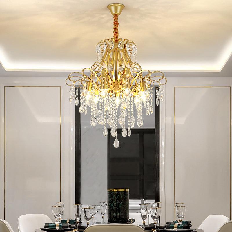 Metal Drop Pendant Branches Traditional Chandelier Lighting Fixture with Crystal Draping - Rebooters