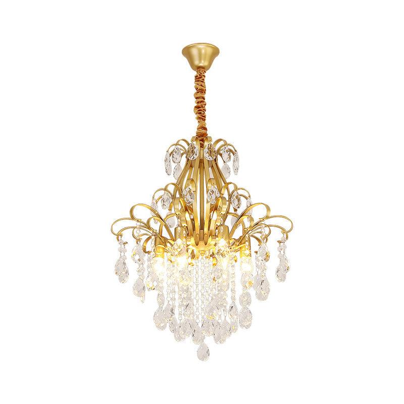 Metal Drop Pendant Branches Traditional Chandelier Lighting Fixture with Crystal Draping - Rebooters