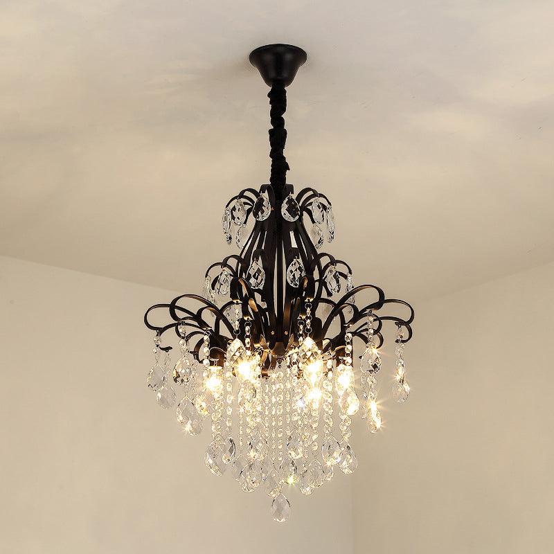 Metal Drop Pendant Branches Traditional Chandelier Lighting Fixture with Crystal Draping - Rebooters