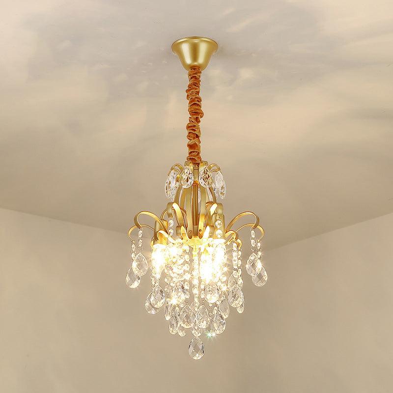 Metal Drop Pendant Branches Traditional Chandelier Lighting Fixture with Crystal Draping - Rebooters