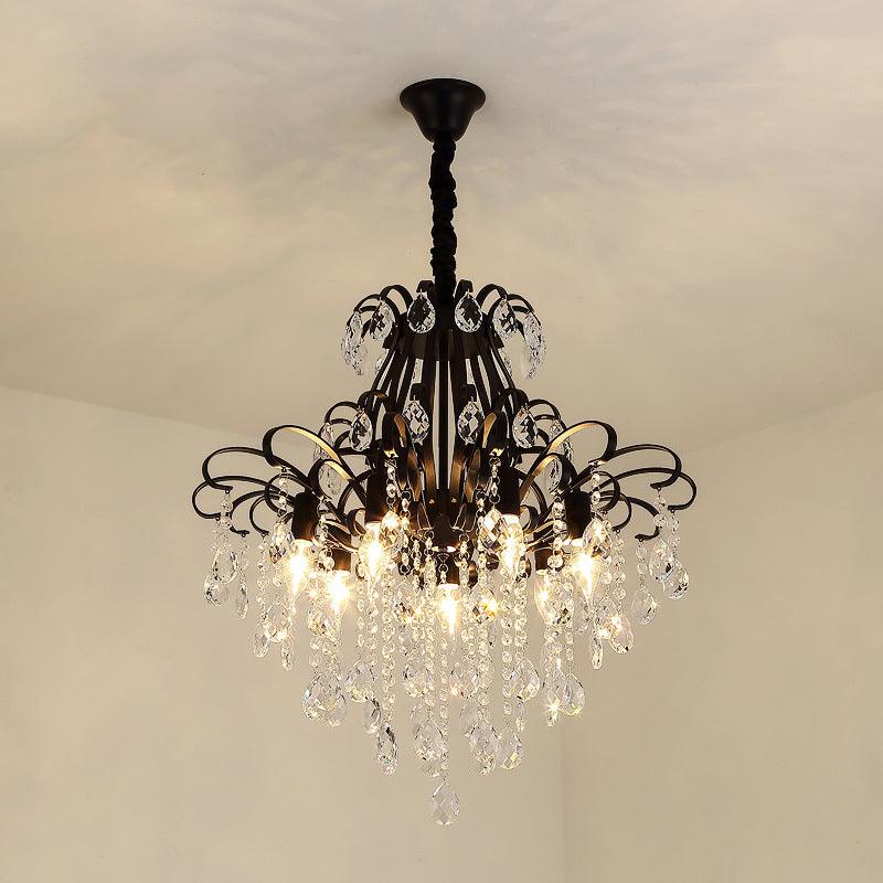 Metal Drop Pendant Branches Traditional Chandelier Lighting Fixture with Crystal Draping - Rebooters
