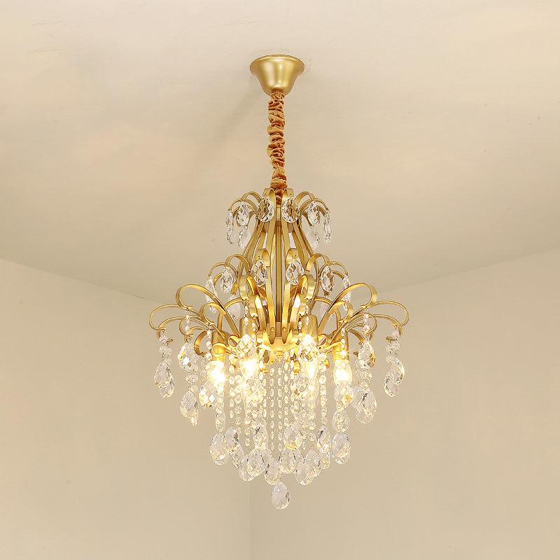 Metal Drop Pendant Branches Traditional Chandelier Lighting Fixture with Crystal Draping - Rebooters