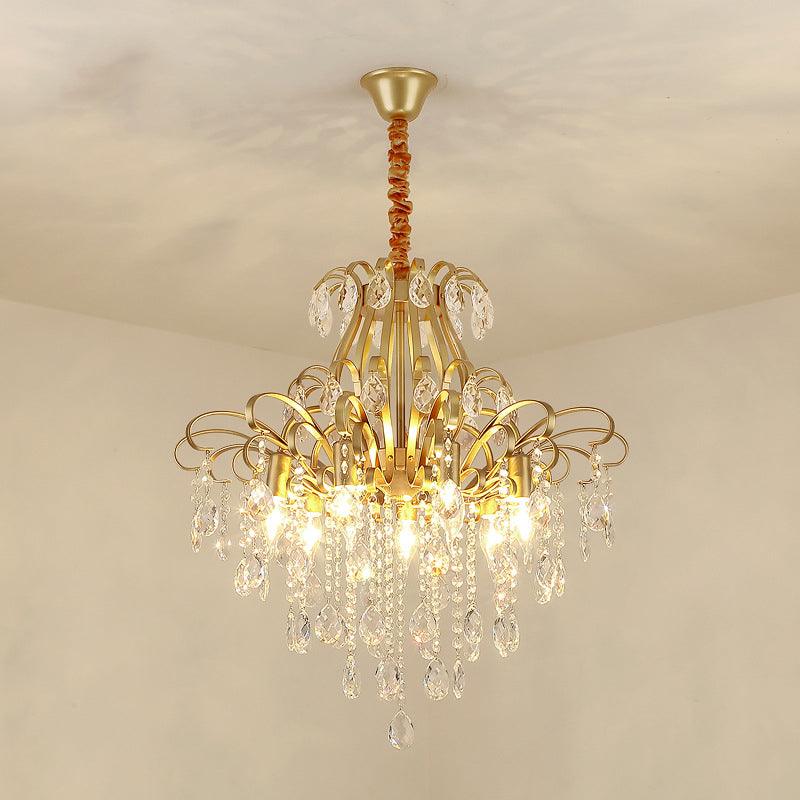 Metal Drop Pendant Branches Traditional Chandelier Lighting Fixture with Crystal Draping - Rebooters