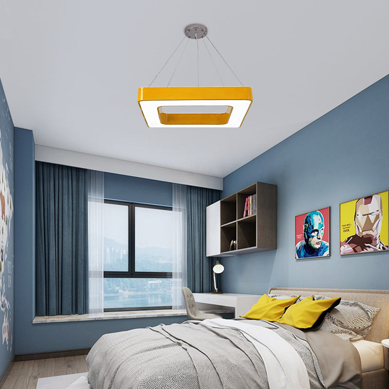 Red Yellow Blue Green Square Pendant Lamp Kids Acrylic LED Chandelier Light Fixture - Rebooters