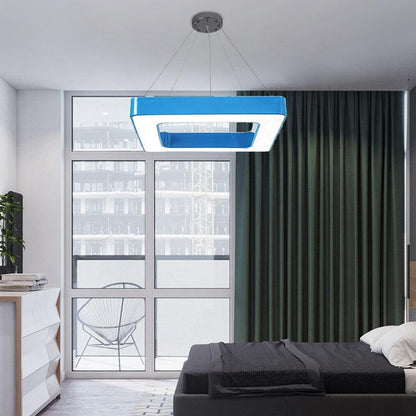 Red Yellow Blue Green Square Pendant Lamp Kids Acrylic LED Chandelier Light Fixture - Rebooters