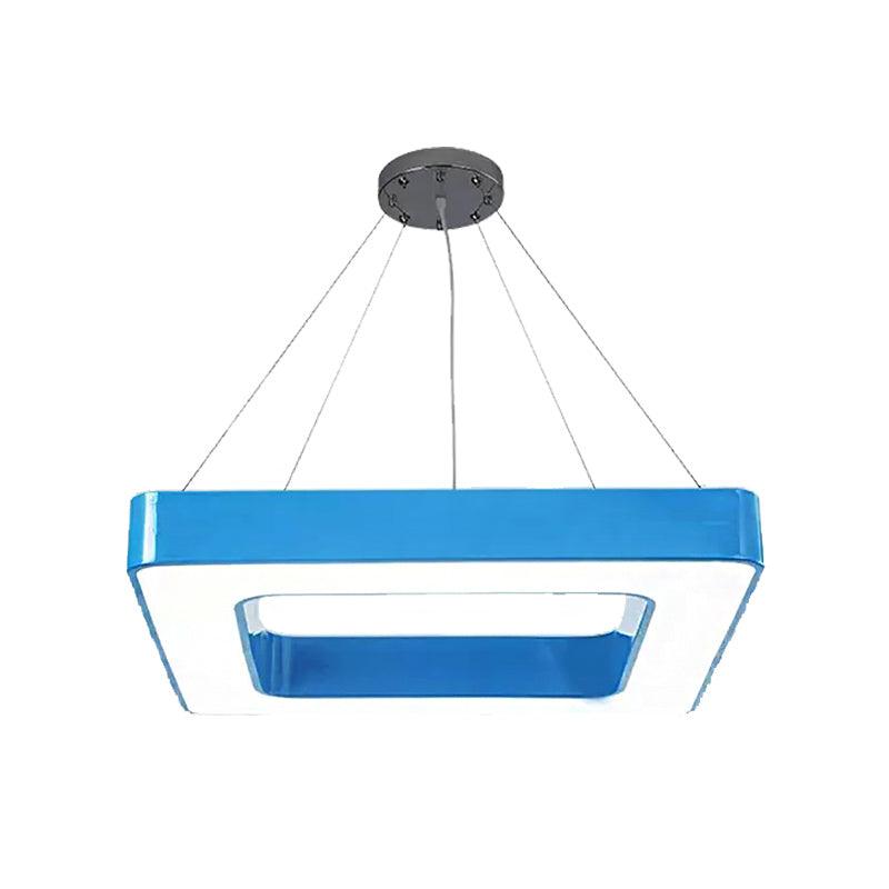Red Yellow Blue Green Square Pendant Lamp Kids Acrylic LED Chandelier Light Fixture - Rebooters