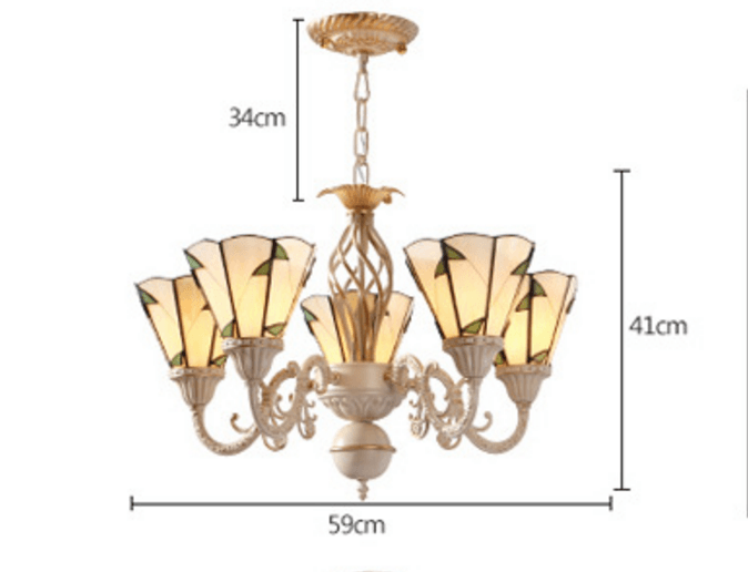 5 Lights Cone Ceiling Chandelier Stained Glass Tiffany Light - Rebooters