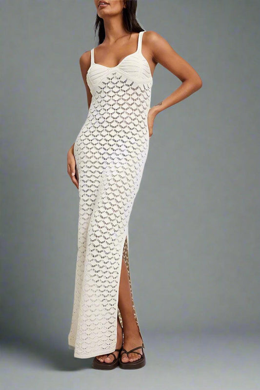 Bonnie Sheer Panel Side-Slit Maxi Dress with Elegant Flow - Rebooters -Women's Dresses