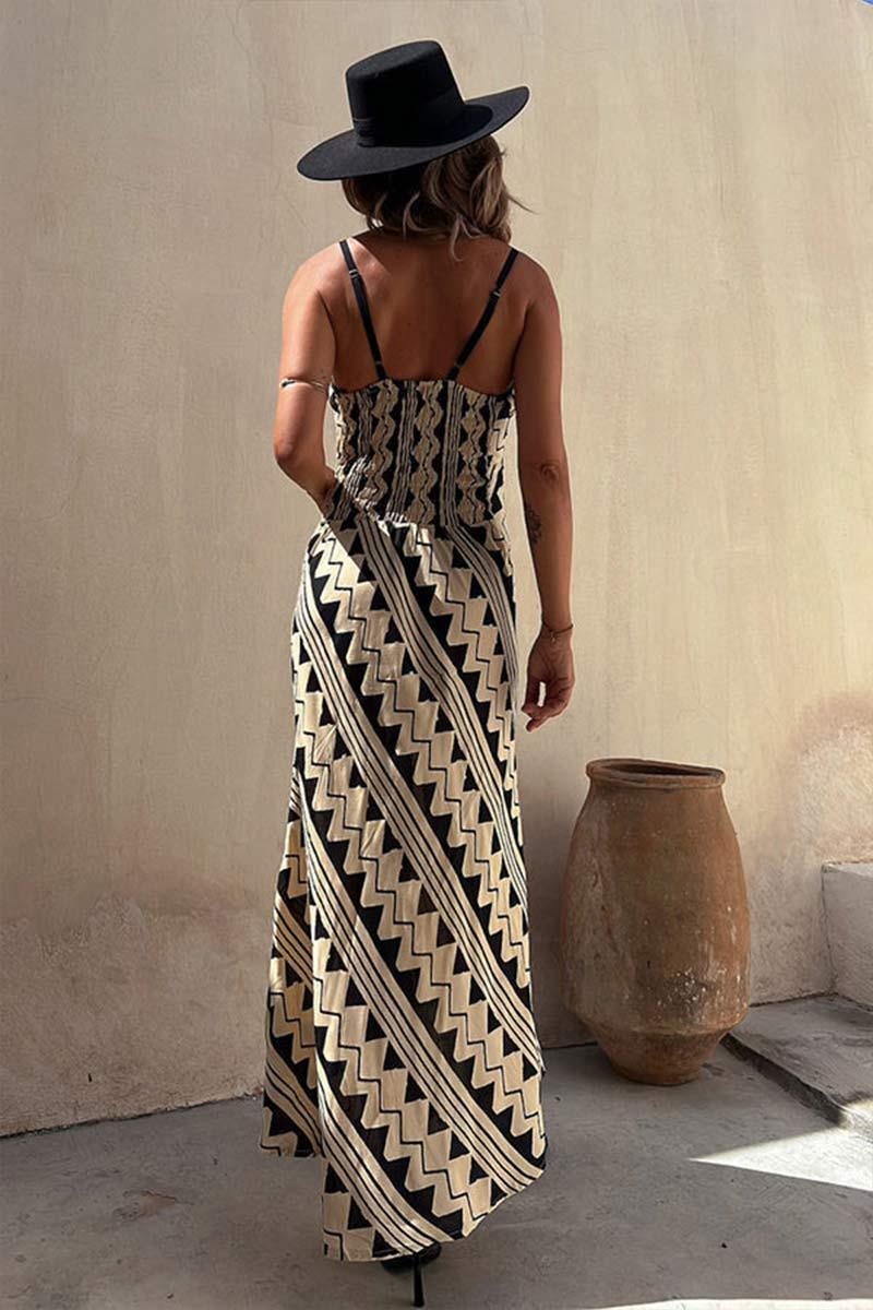 Millie Art-Inspired V-Neck Maxi Dress with Bold Statement Print - Rebooters -Women's Dresses