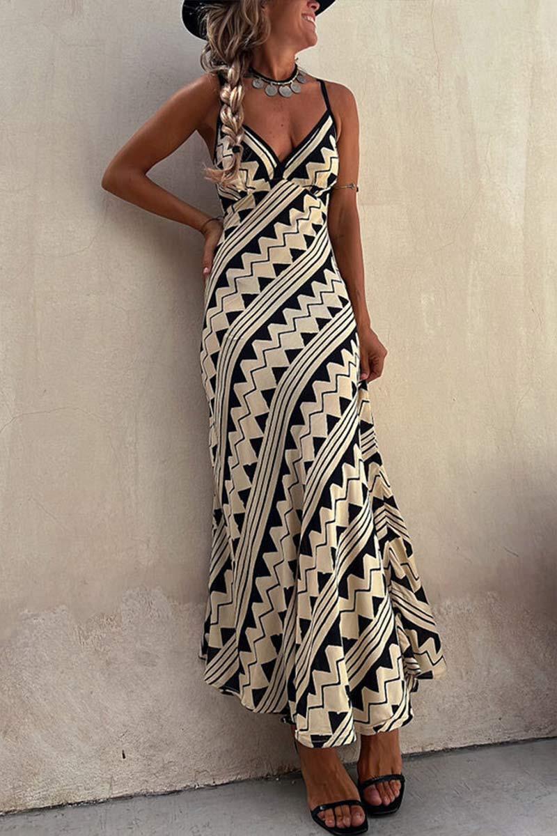 Millie Art-Inspired V-Neck Maxi Dress with Bold Statement Print - Rebooters -Women's Dresses