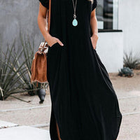 Evelyn Timeless Loose-Fitting Solid Maxi Dress with Flowing Shape for Comfort Rebooters Maxi Women's Dresses