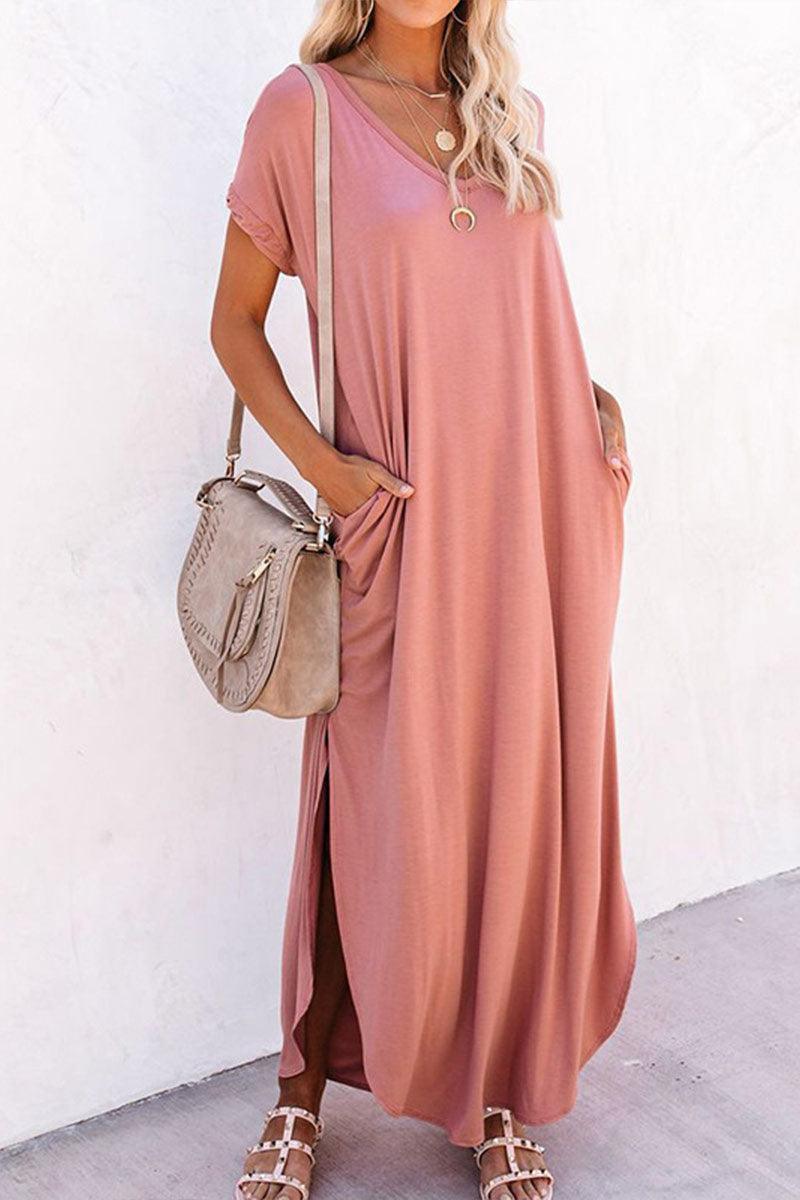 Evelyn Timeless Loose-Fitting Solid Maxi Dress with Flowing Shape for Comfort Rebooters Maxi Women's Dresses
