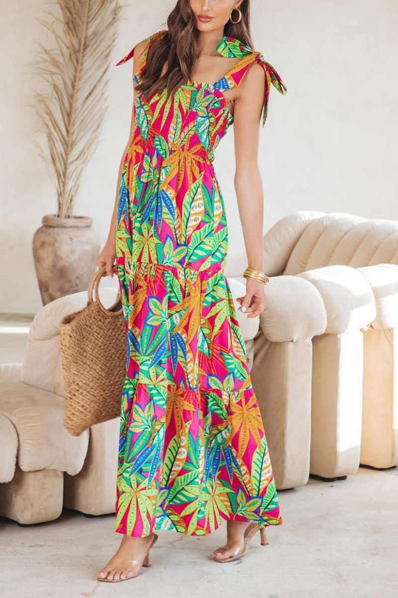 Molly Timeless Square Neck Maxi Dress with All-Over Print for Elegant Style - Rebooters -Women's Dresses