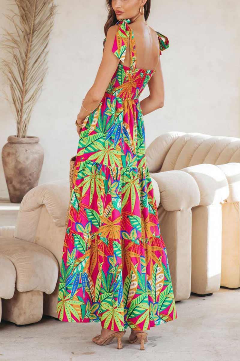Molly Timeless Square Neck Maxi Dress with All-Over Print for Elegant Style - Rebooters -Women's Dresses
