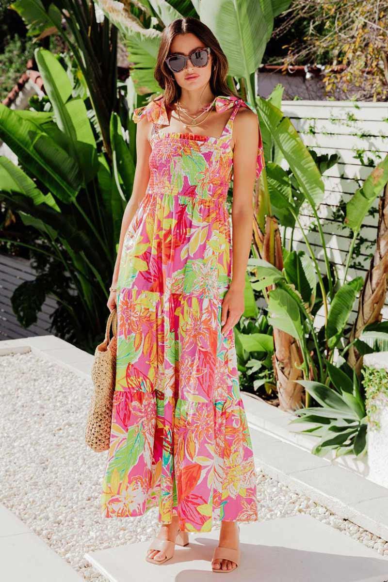 Molly Timeless Square Neck Maxi Dress with All-Over Print for Elegant Style - Rebooters -Women's Dresses