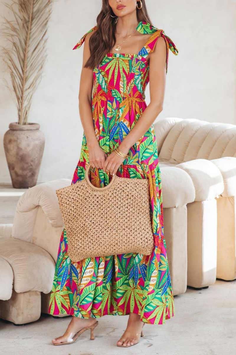 Molly Timeless Square Neck Maxi Dress with All-Over Print for Elegant Style - Rebooters -Women's Dresses