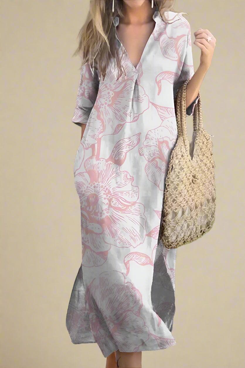Alice Floral Print Maxi Dress with Flowy Silhouette and V-Neck - Rebooters -Women's Dresses