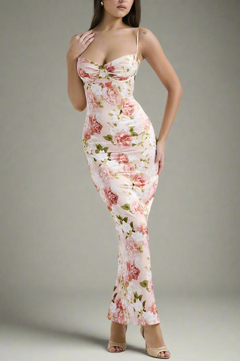 Arabella Floral Maxi Dress with Boned Bodice and Flowing Skirt Rebooters Maxi Women's Dresses