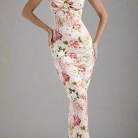 Arabella Floral Maxi Dress with Boned Bodice and Flowing Skirt Rebooters Maxi Women's Dresses