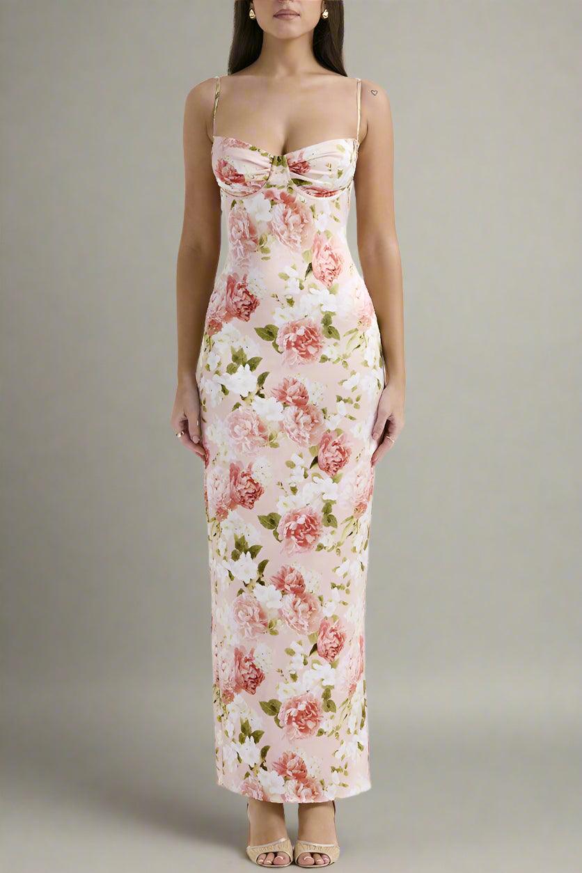 Arabella Floral Maxi Dress with Boned Bodice and Flowing Skirt Rebooters Maxi Women's Dresses