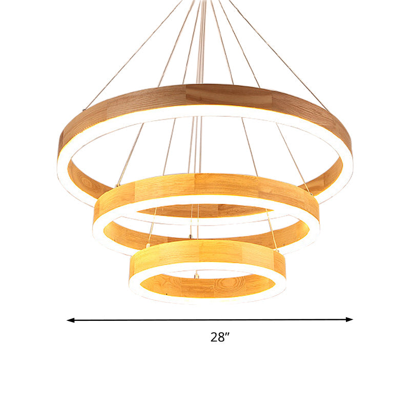 Wood Ring LED Chandelier Light Modern Beige Pendant Fixture - Rebooters