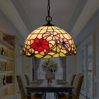 1-Bulb Dining Room Drop Lamp Tiffany Black Floral Pendant Light - Rebooters