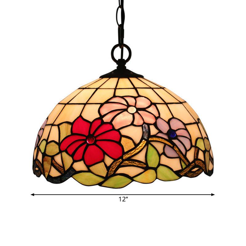 1-Bulb Dining Room Drop Lamp Tiffany Black Floral Pendant Light - Rebooters