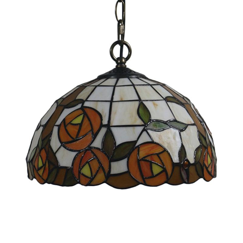1-Bulb Dining Room Drop Lamp Tiffany Black Floral Pendant Light - Rebooters