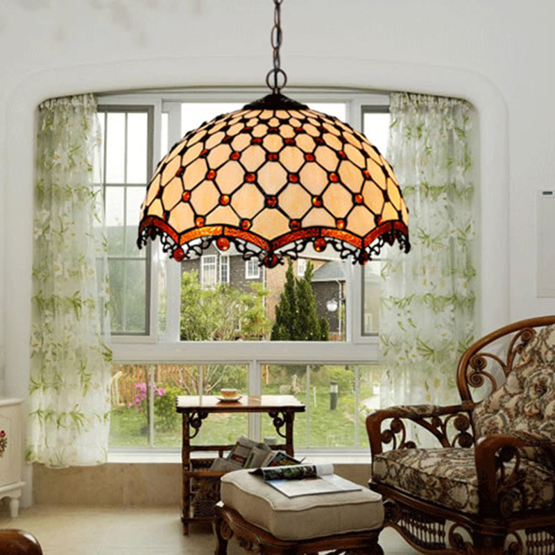 Scalloped Pendant Ceiling Light Tiffany Stained Glass Lamp - Rebooters