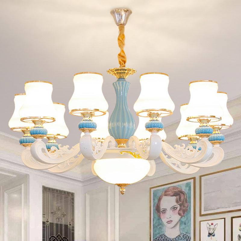 White Glass Tapered Chandelier Light Blue Pendant Lighting - Rebooters